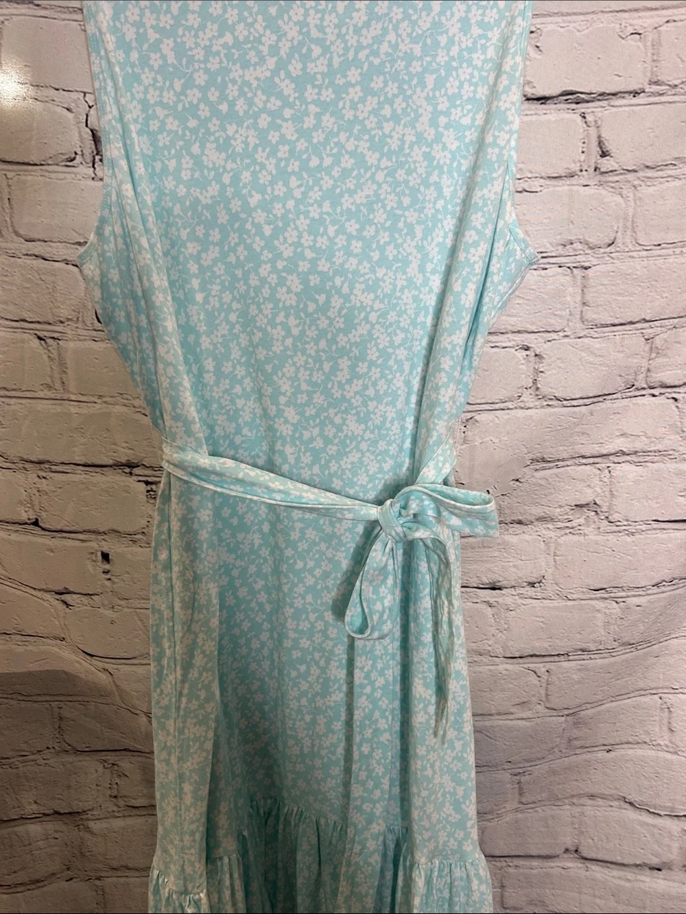 J. Crew Light Aqua Floral Sleeveless Tie-Waist Midi Dress Size 2X